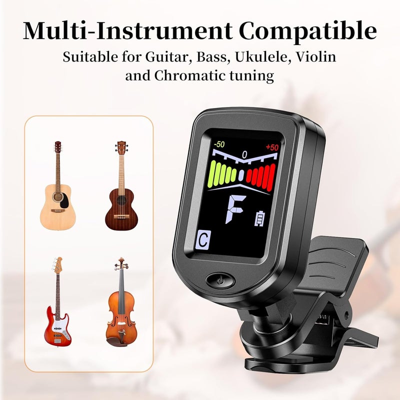 NewBee Clip-On Guitar Tuner Rechargeable with Color Screen 360° Rotatable Chromatic Tuner for Guitar, Bass, Ukulele, Violin (Black, 1 Pack) - Image 4